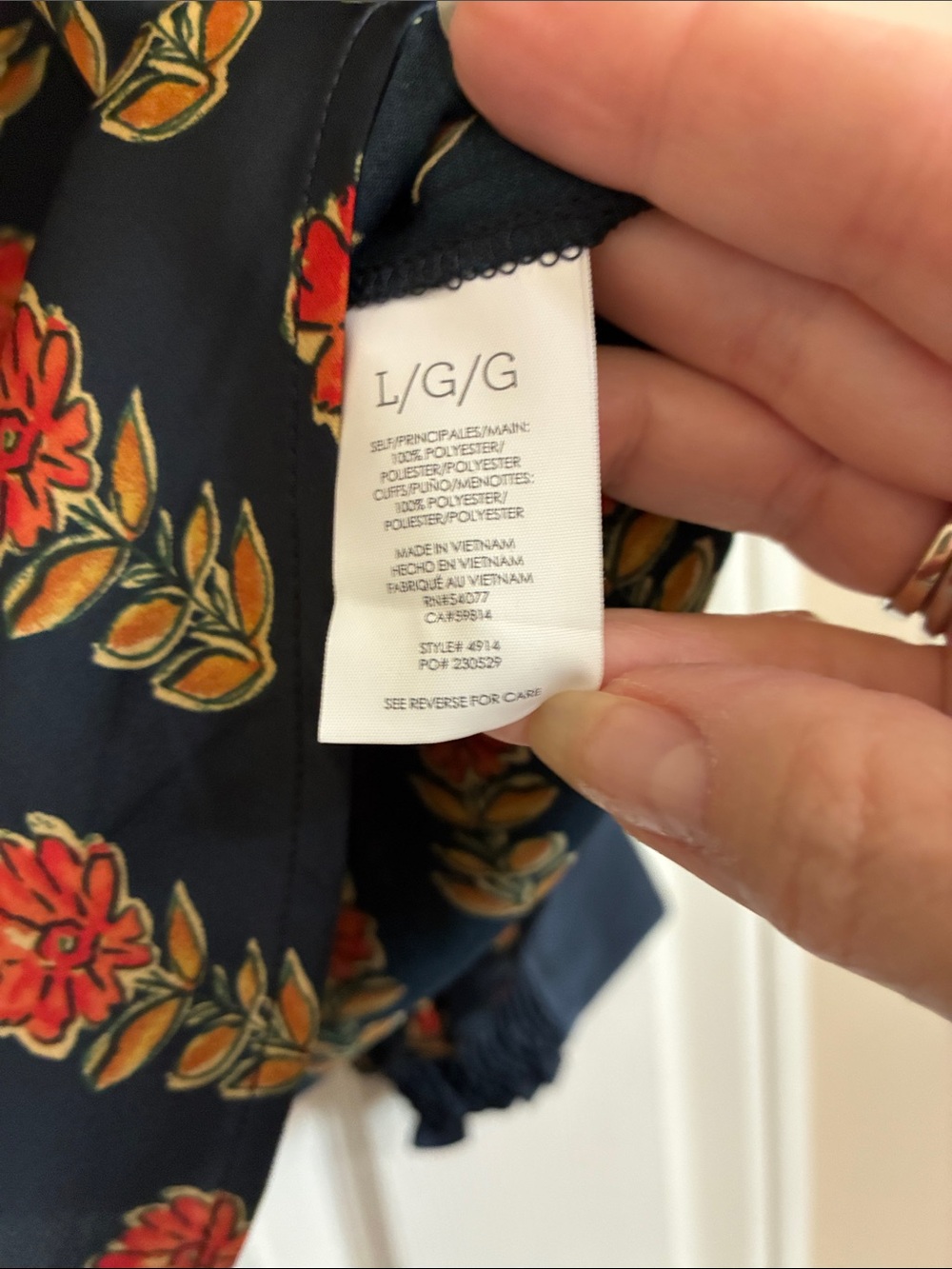 CAbi 4914 Black Floral V-Neck Blouse with Red and Gold Blooms - Picture 3 of 3